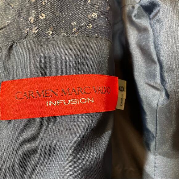 Carmen Marc Valvo Navy Blue Sequin Tulle Prom Formal Evening Dress 6 NWT - Picture 8 of 9